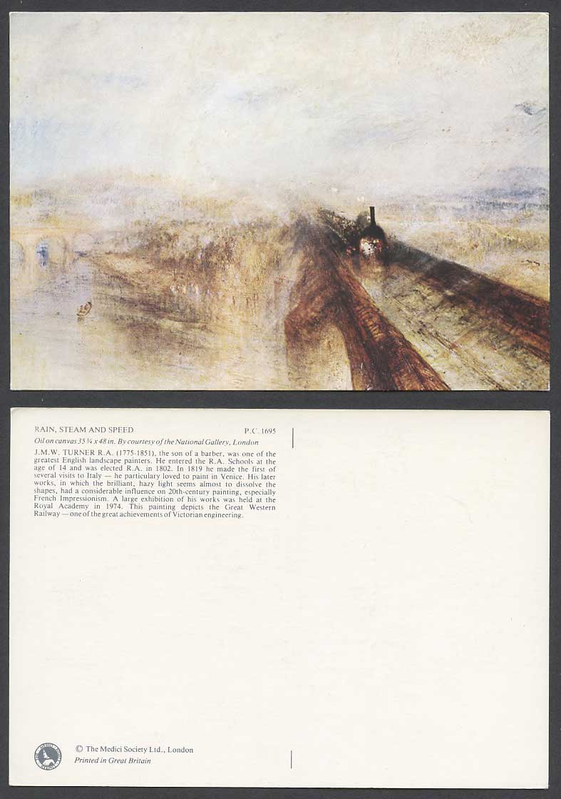 J.M.W. Turner R.A. Rain Steam and Speed Bridge Viaduct National Gallery Postcard