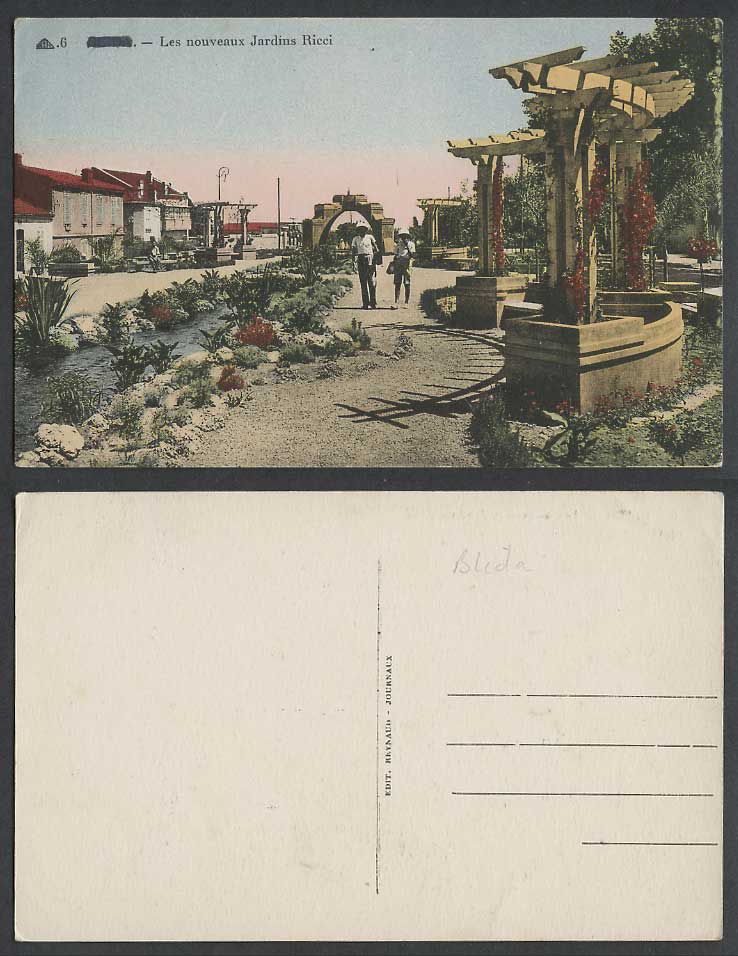 Algeria Old Colour Postcard BLIDA Les Nouveaux Jardins Ricci, Gardens River Arch