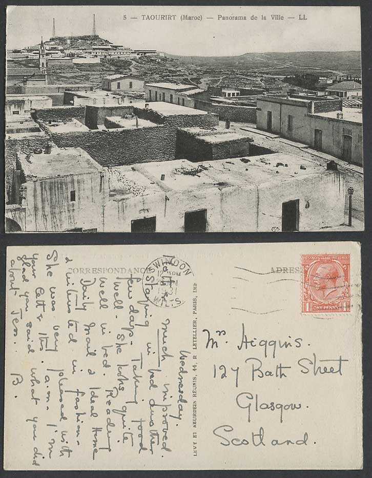 Morocco 1931 Old Postcard Taourirt Panorama de la Ville City Street Scene L.L. 5