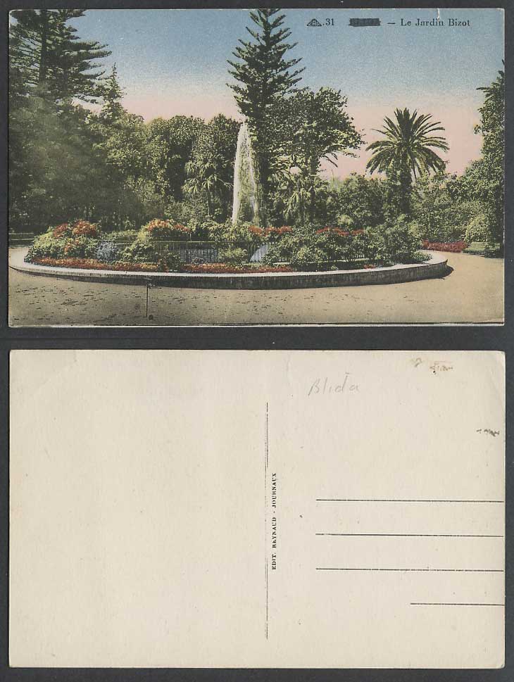 Algeria Old Colour Postcard BLIDA Le Jardin Bizot Garden Fountain Palm Tree CAP