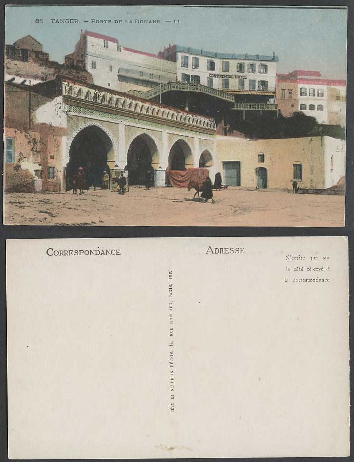 Morocco Old Color Postcard Tanger Porte de Douane Gate Continental Hotel Tangier
