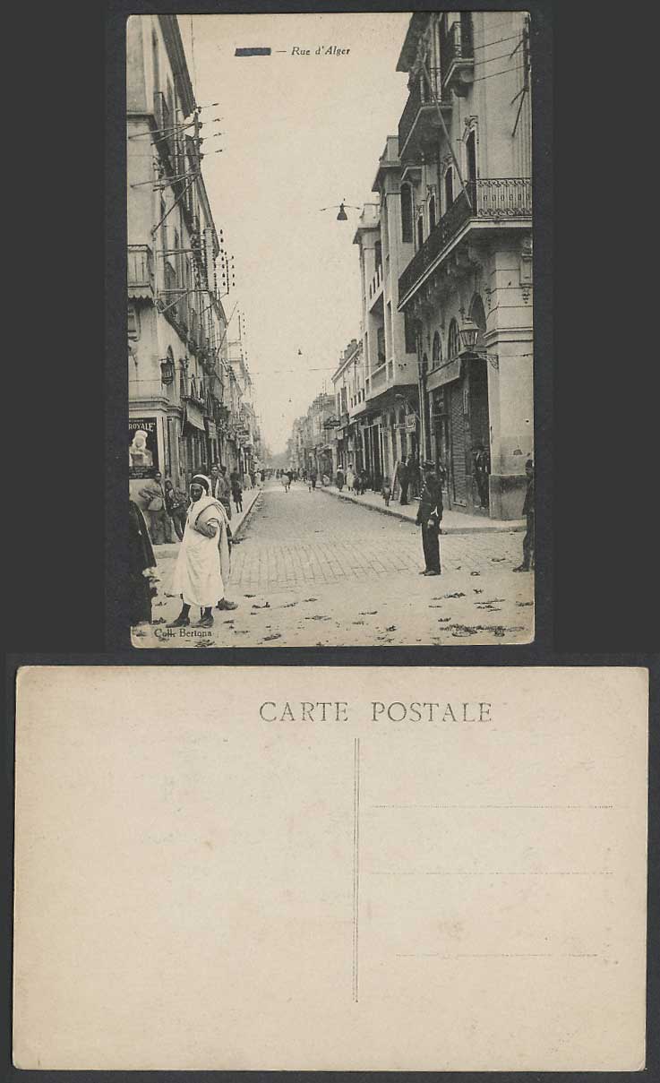 Algeria Old Postcard Rue d'Alger Alger Street Scene, Arab Men, Police or Soldier