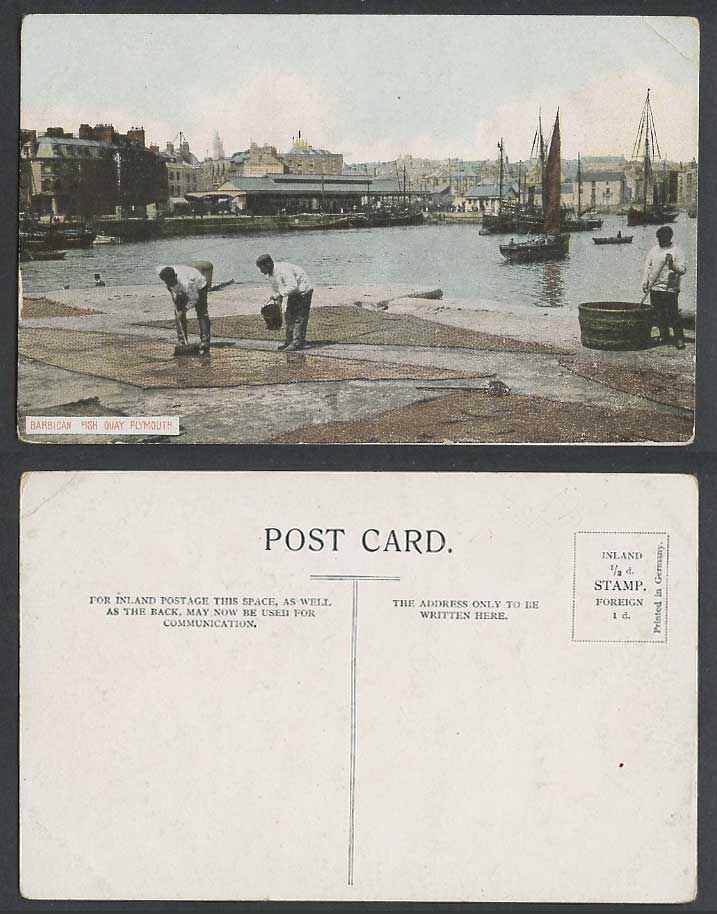 Plymouth, Barbican Fish Quay Devon, Fishermen Fishing Boats Harbour Old Postcard