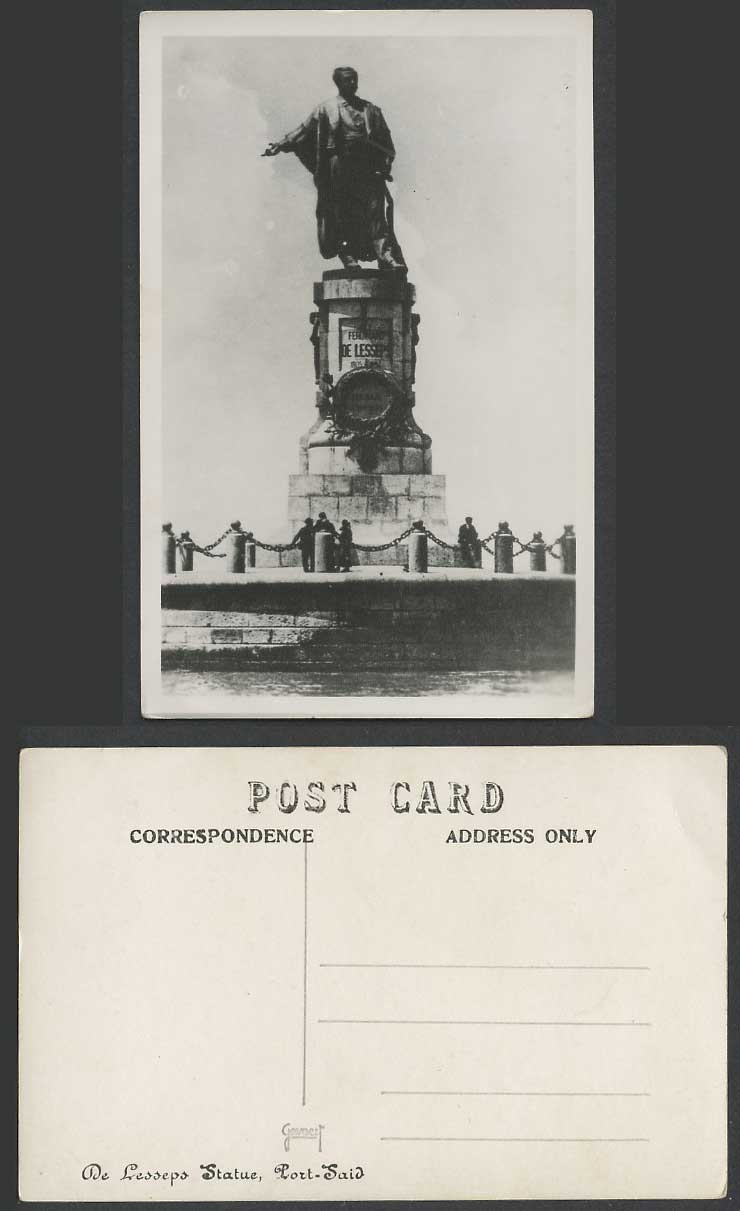 Egypt Old Real Photo Postcard Port Said Ferdinand de Lesseps Statue Monument RP