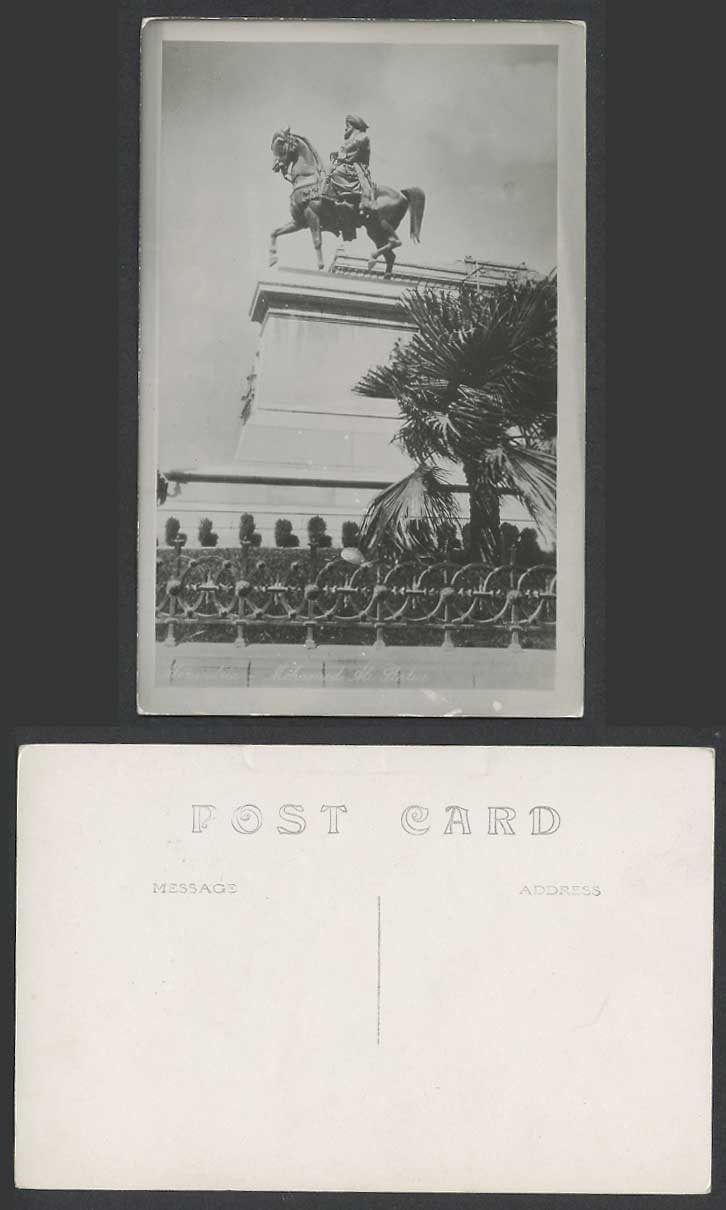 Egypt Old Real Photo Postcard Alexandria, Pacha Mohamed Ali Statue, Horse Rider