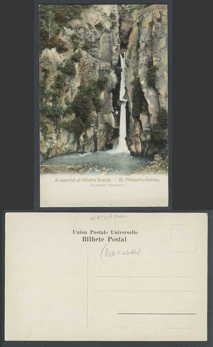 Azores Old Postcard A Waterfall Ribeira Grande St. Michael's Papelaria Travassos