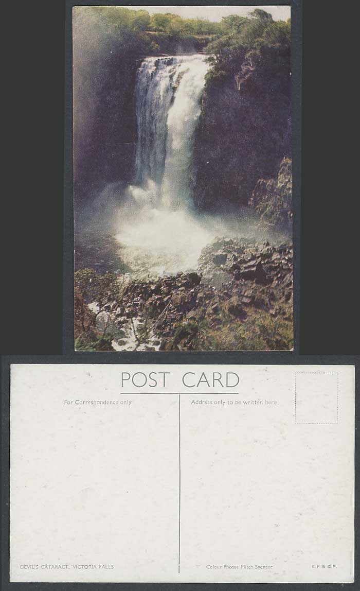 Southern Rhodesia Old Colour Postcard Devil's Cataract Victoria Falls Waterfalls