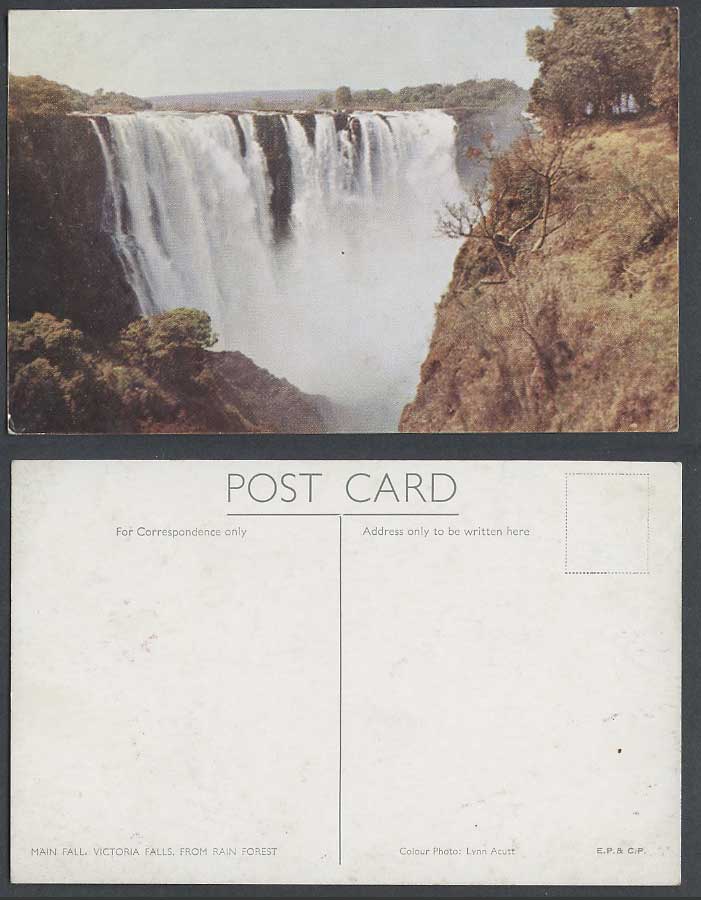 Southern Rhodesia Old Colour Postcard Victoria Falls Main Fall from Rain Forest