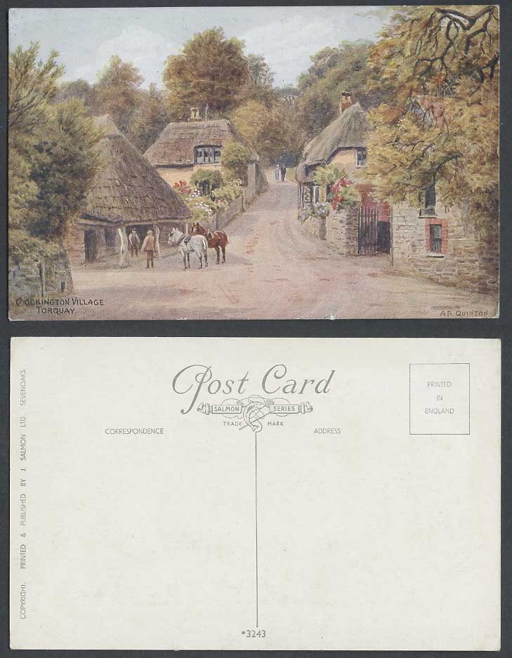 AR Quinton Torquay Cockington Village Thatched Cottage Street Horse Old Postcard