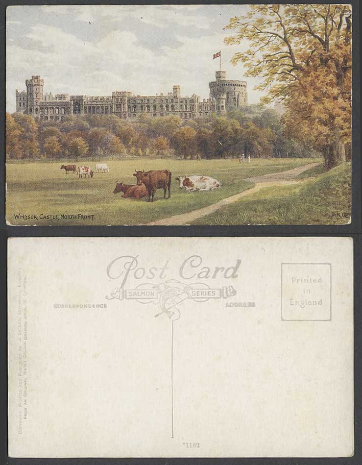 A.R. Quinton Old Postcard WINDSOR CASTLE North Front Cow Cattle Grazing ARQ 1182
