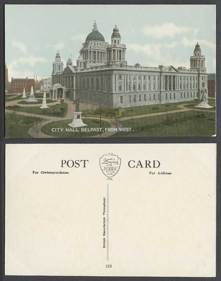 Northern Ireland Old Colour Postcard Belfast City Hall from West Statues, Antrim