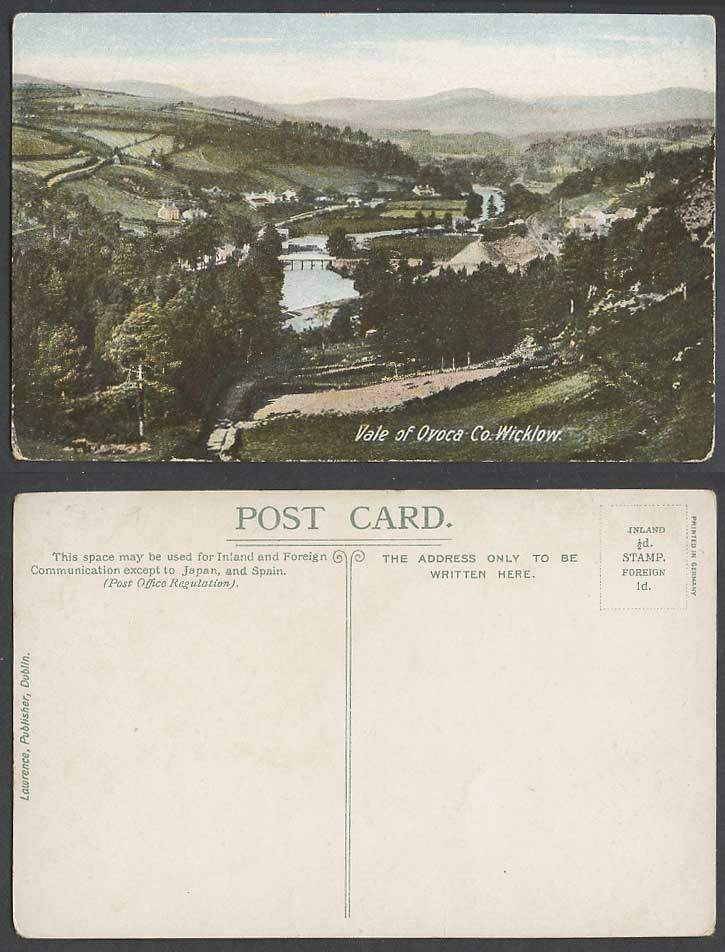 Ireland Co. Wicklow Vale of Ovoca Bridge River Hills Panorama Irish Old Postcard