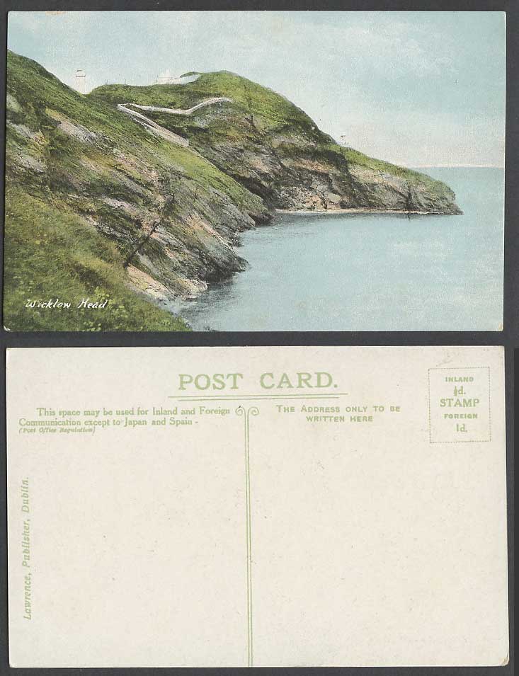 Ireland Co. Wicklow Head & Lighthouse Old Colour Postcard Irish Coastal Panorama