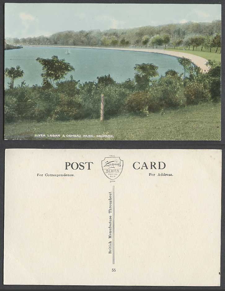 Northern Ireland Old Colour Postcard Lagan River Scene Ormeau Park, Sailing Boat