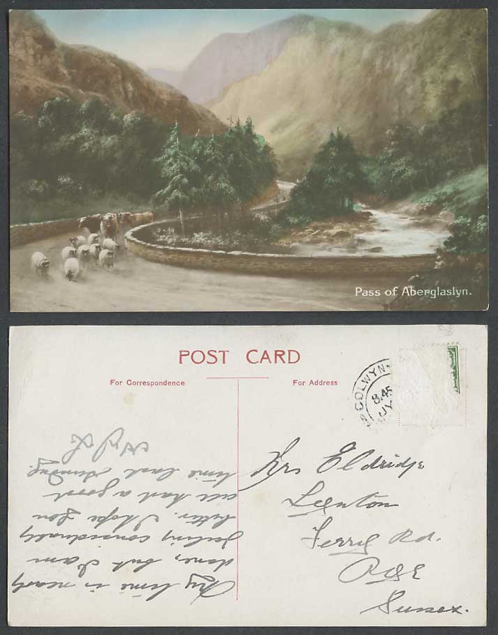 Elmer Keene Artist Signed Old Hand Tinted Postcard PASS ABERGLASLYN Sheep Cattle