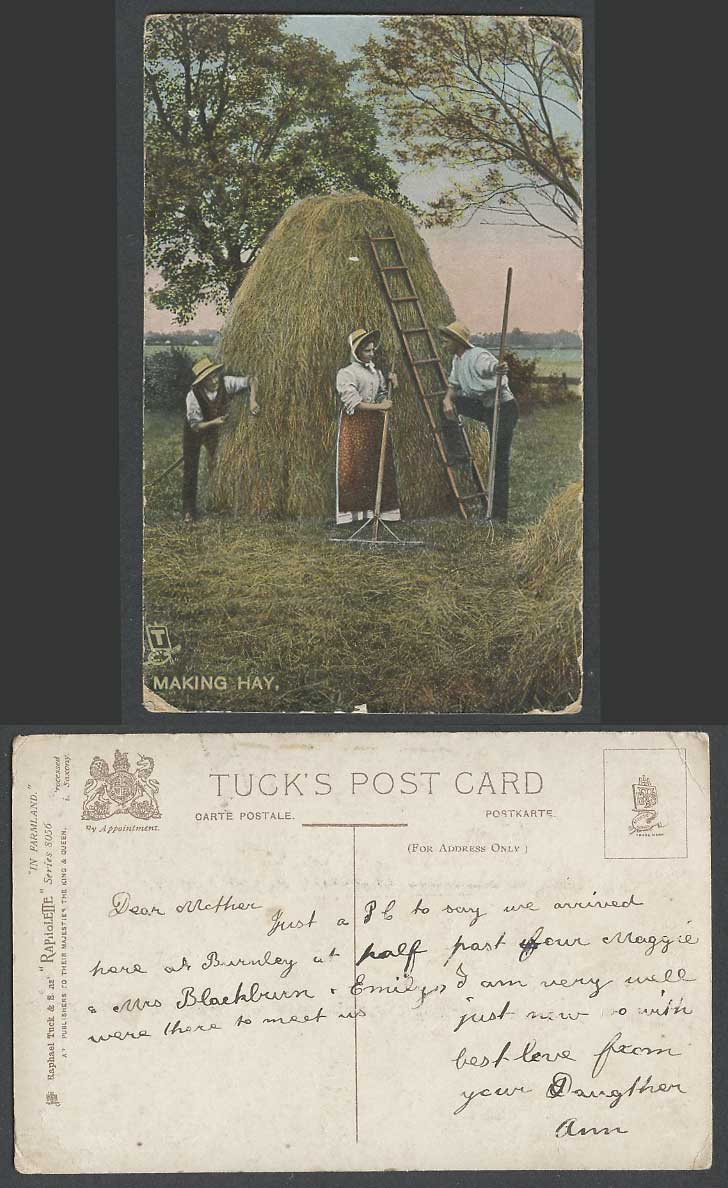 Farmers Making Hay Men and Woman Tuck's Rapholette In Farmland 8056 Old Postcard