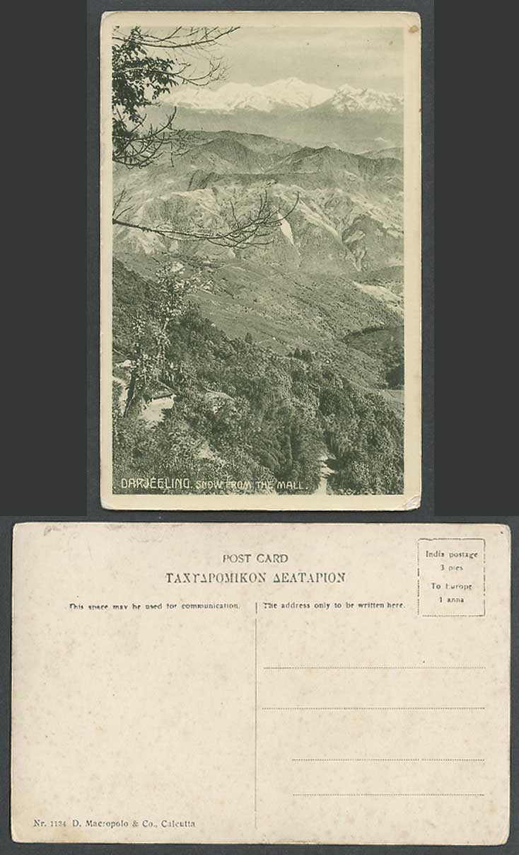 India Old Postcard Darjeeling, Mountains, Snow from The MALL, D. Macropolo & Co.
