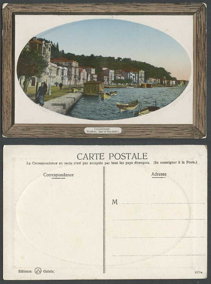 Turkey Constantinople Bosphore Quay Quai de Buyukdere, Boats Old Colour Postcard