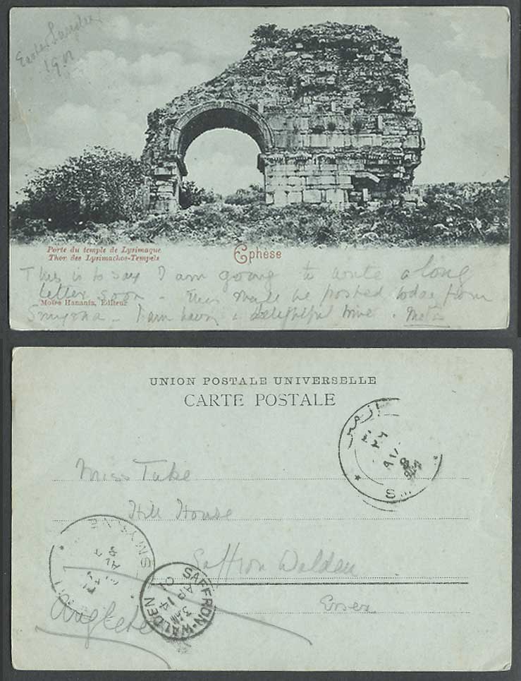 Turkey Smyrne 1901 Old Postcard EPHESE Lysimachus Lysimaque Temples Ruins Gate