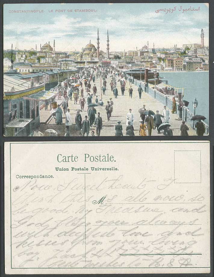 Turkey Constantinople Old Colour Postcard Pont de Stamboul, Bridge, Mosque Tower