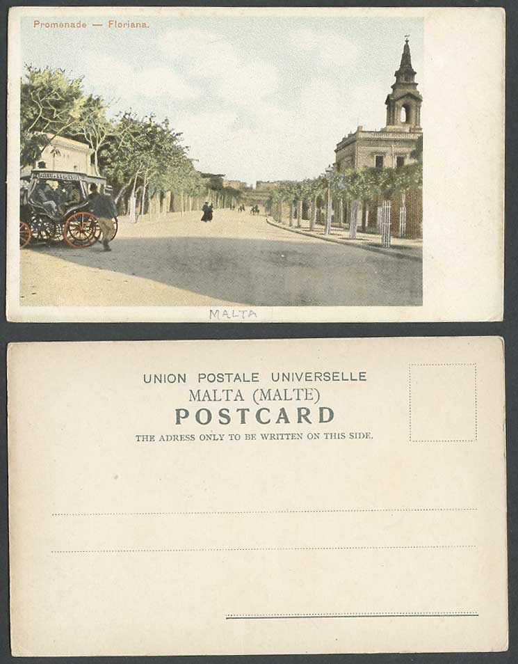 Malta Old Colour Postcard Promenade Floriana, Maltese Cart Carriage Street Scene