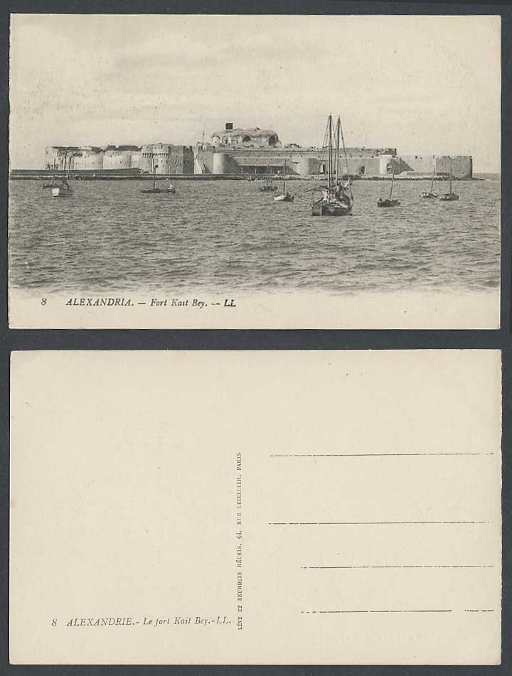 Egypt Old Postcard Alexandria Fort Kait Bey Harbour Boats Fortress Panorama L.L.