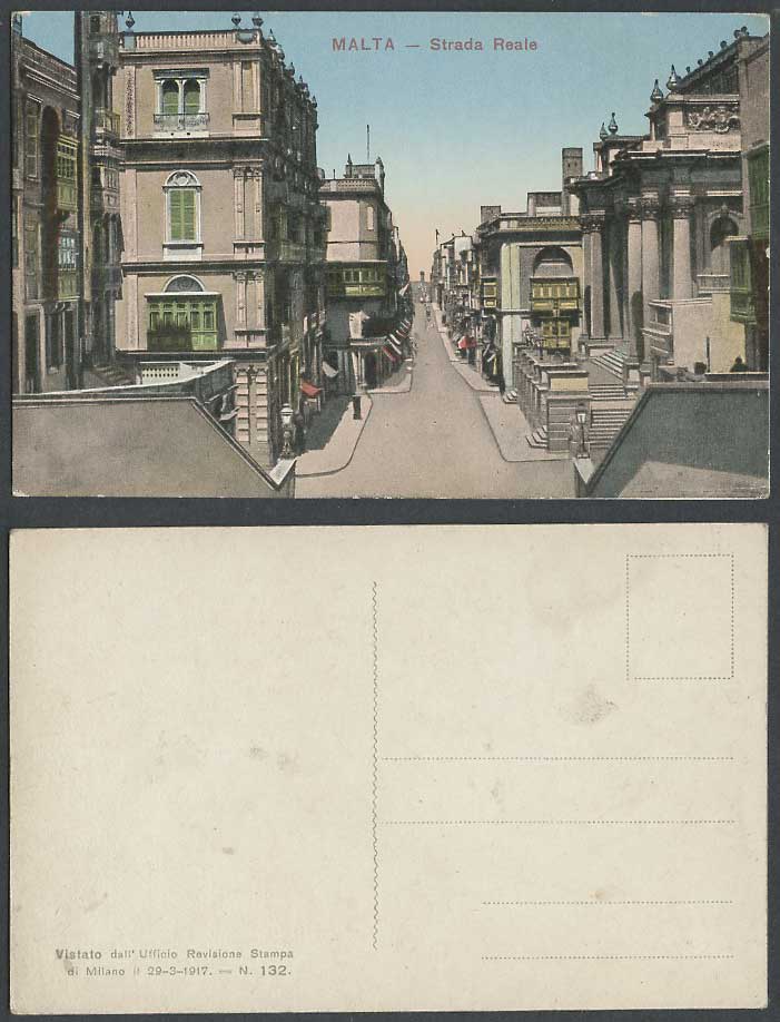 Malta Old Colour Maltese Postcard STRADA REALE VALLETTA Main Street Scene Carts