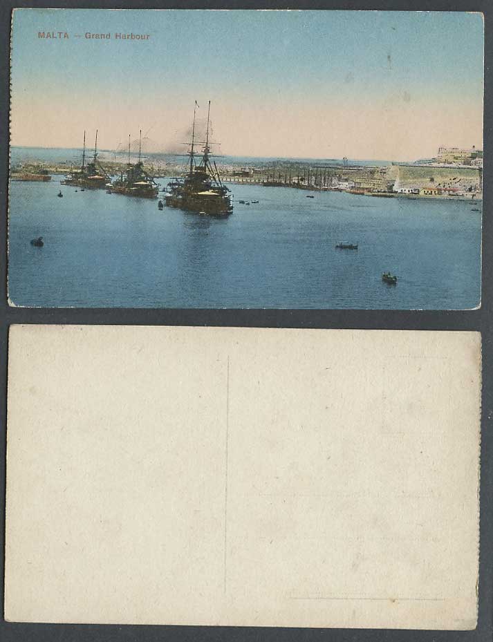 Malta Old Maltese Postcard GRAND HARBOUR - Military Vessels Warships Battleships