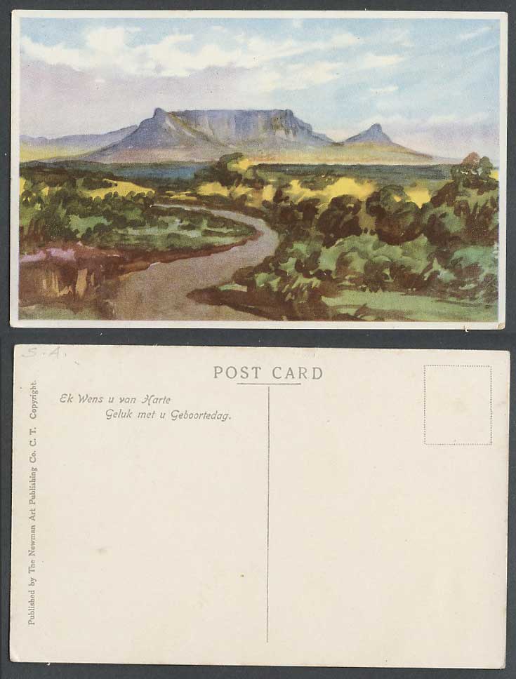 South Africa Table Mountain Road Art Artist Drawn Old Postcard Birthday Greeting