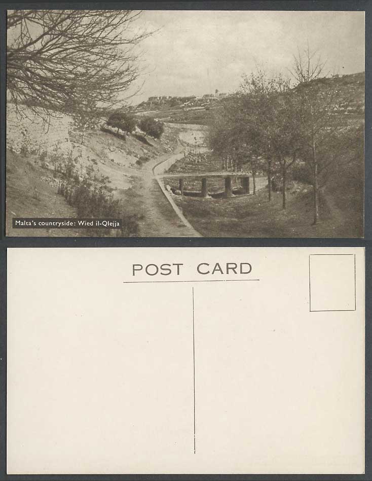 Malta WW2 Old Postcard WIED IL-QLEJJA Maltese Countryside Bridge Dry River Hills