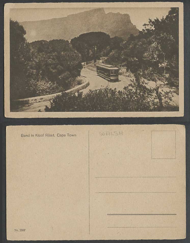South Africa Old Postcard Bend in Kloof Road Cape Town TRAM Tramway Street Scene