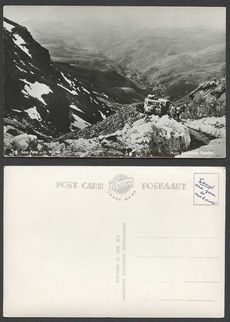 South Africa Old Real Photo Postcard Sani Pass in Winter Motor Vehicle Mountains