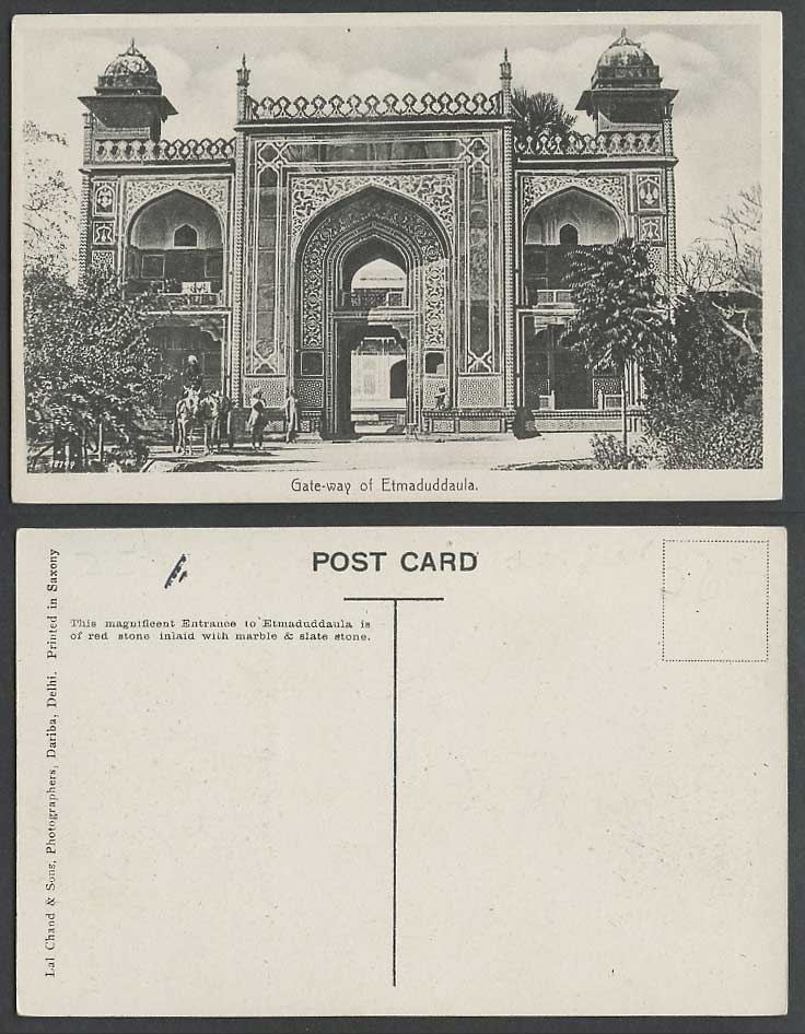 India Old Postcard Gate Gate-Way Gateway of Etmaduddaula Etmadud dowla Agra Cart