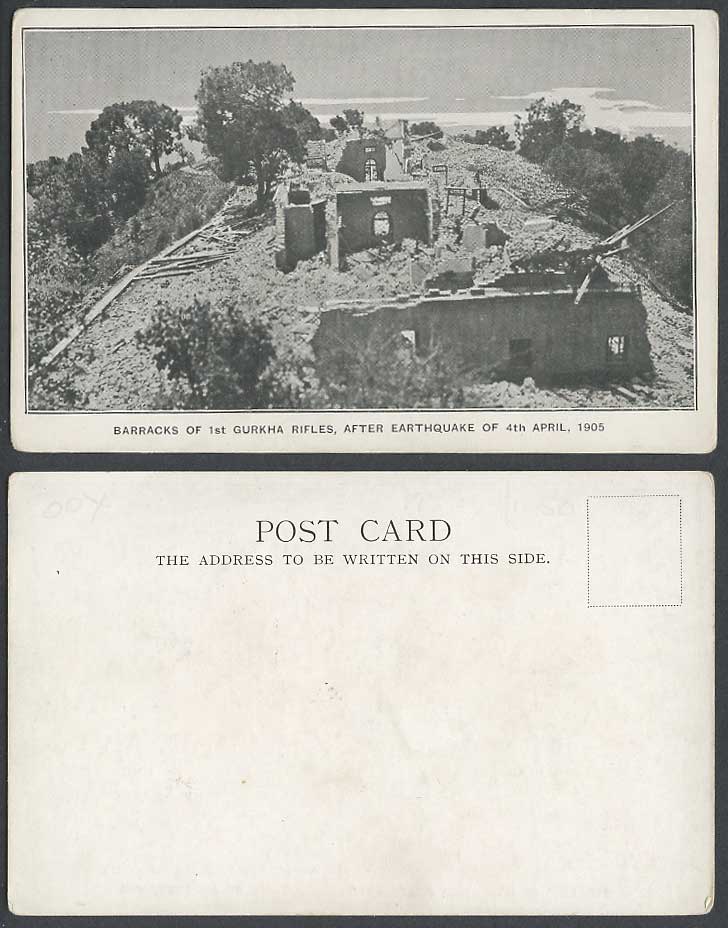 India Barracks of 1st Gurkha Rifles After Earthquake 4th April 1905 Old Postcard
