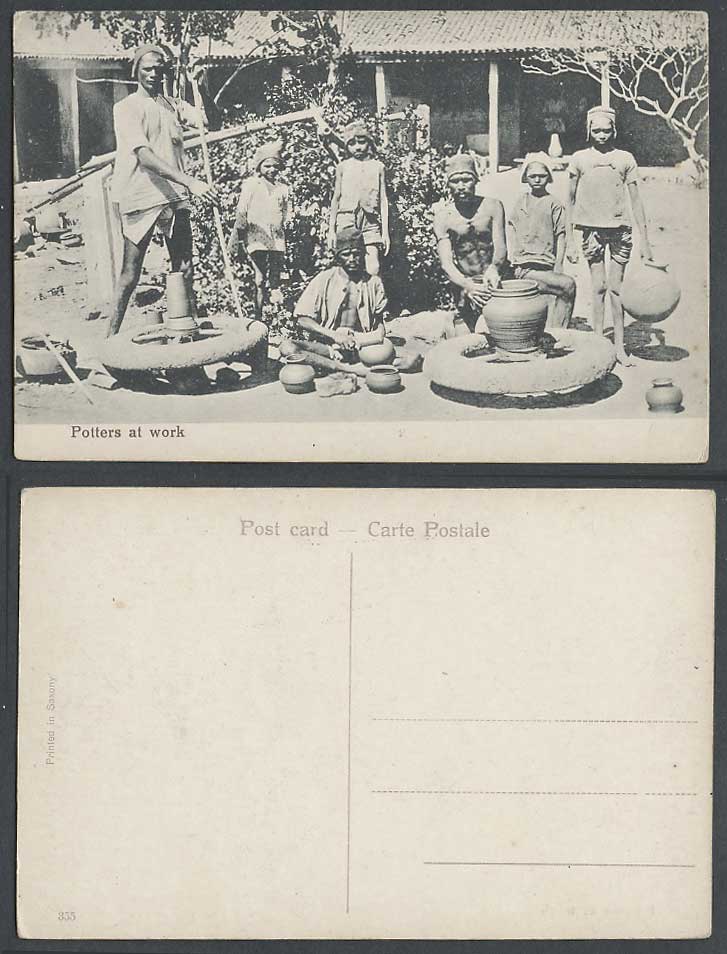 India Old Postcard Native Indian Potters at Work Wheel Throwing Children Pottery