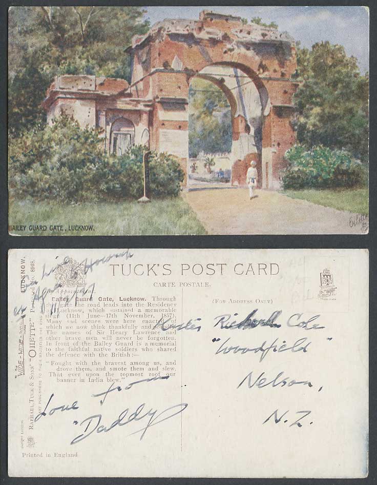 India 1927 Old Tuck's Oilette Postcard Bailey Bailee Guard Gate Lucknow ArtDrawn