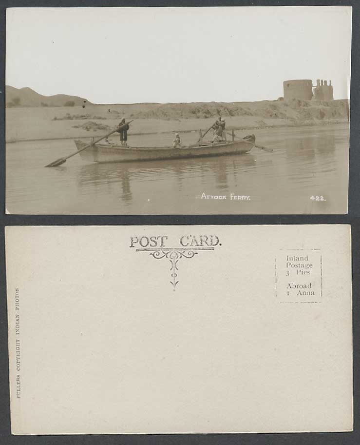 Pakistan Old Postcard Attock Ferry Natives Punting a Boat Indus River Scene Fort