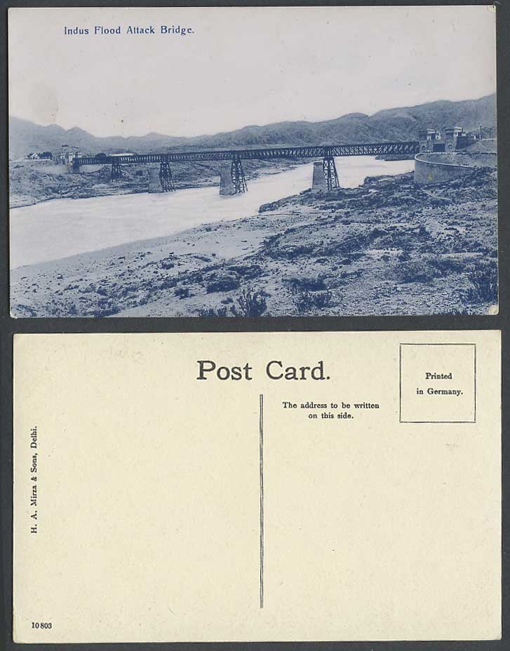 Pakistan Old Postcard INDUS FLOOD Attock Attack Bridge River Scene Mountain Hill