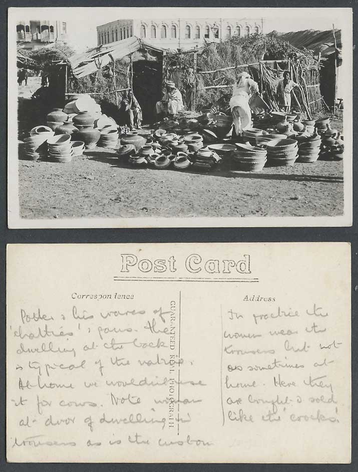 India Old Real Photo Postcard Native Hut Indian Potters Pottery Pots Vessels etc