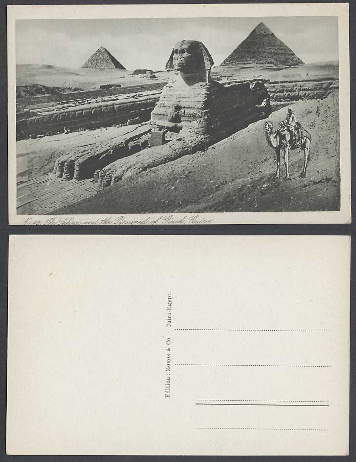 Egypt Old Postcard Cairo Sphinx Pyramid of Gizeh Giza Camel Rider Pyramids Zogos