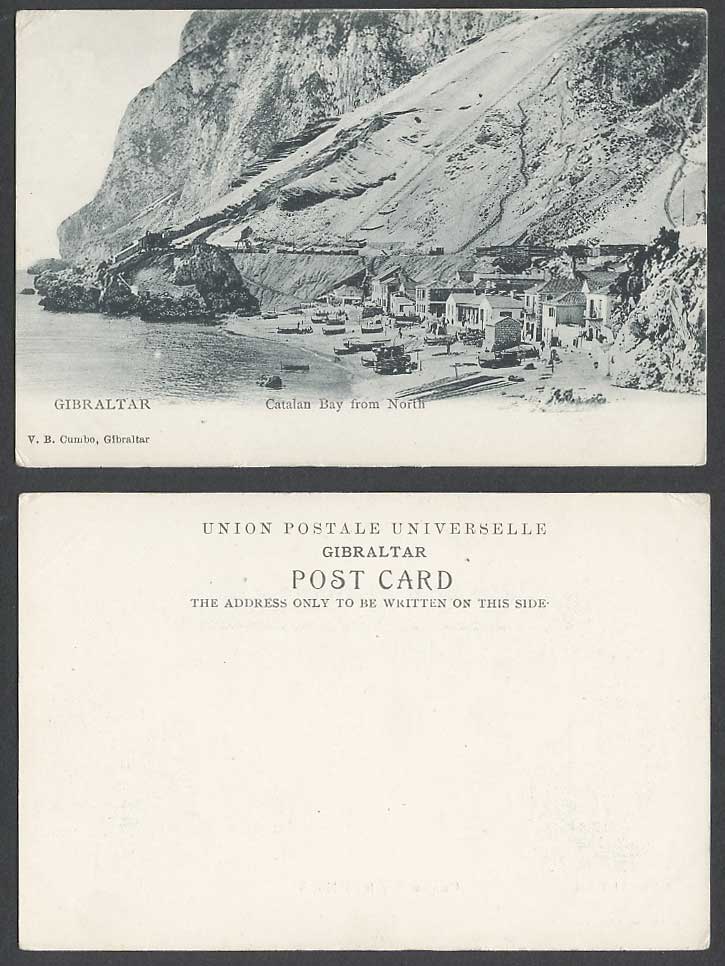 Gibraltar Old Undivided Back Postcard CATALAN BAY from NORTH Beach Boats Village