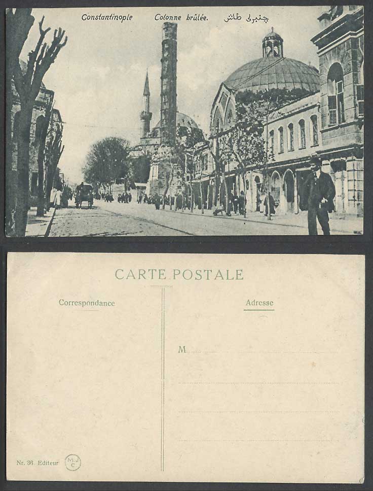 Turkey Constantinople Old Postcard Colonne Brulee Column, Street Scene, Istanbul