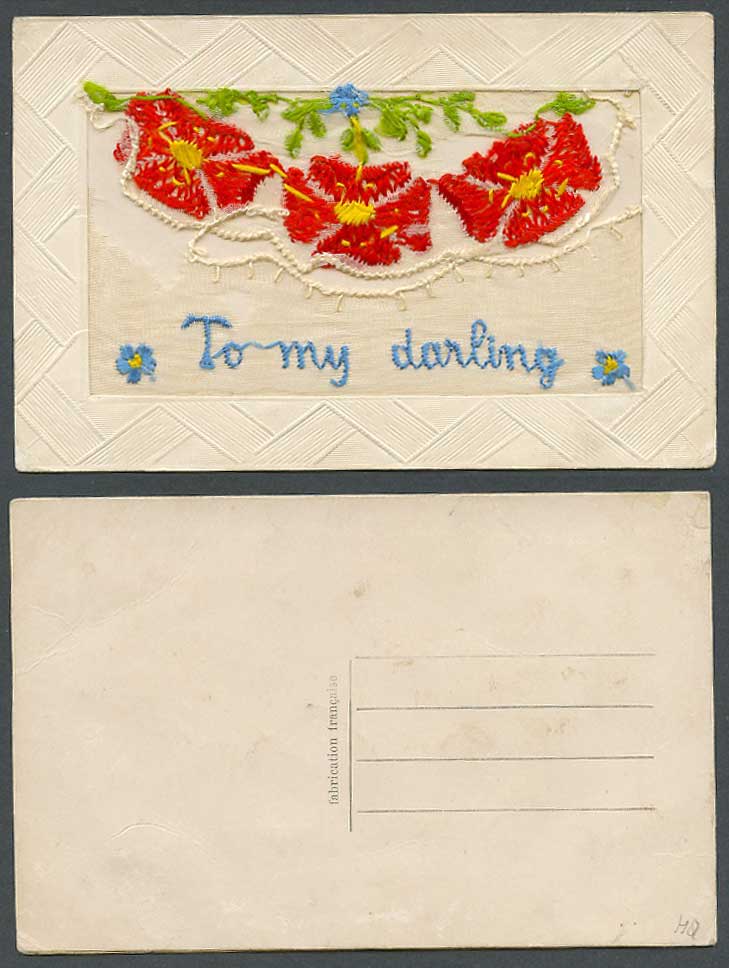 WW1 SILK Embroidered Old Postcard To My Darling, Flowers, Empty Wallet, Novelty
