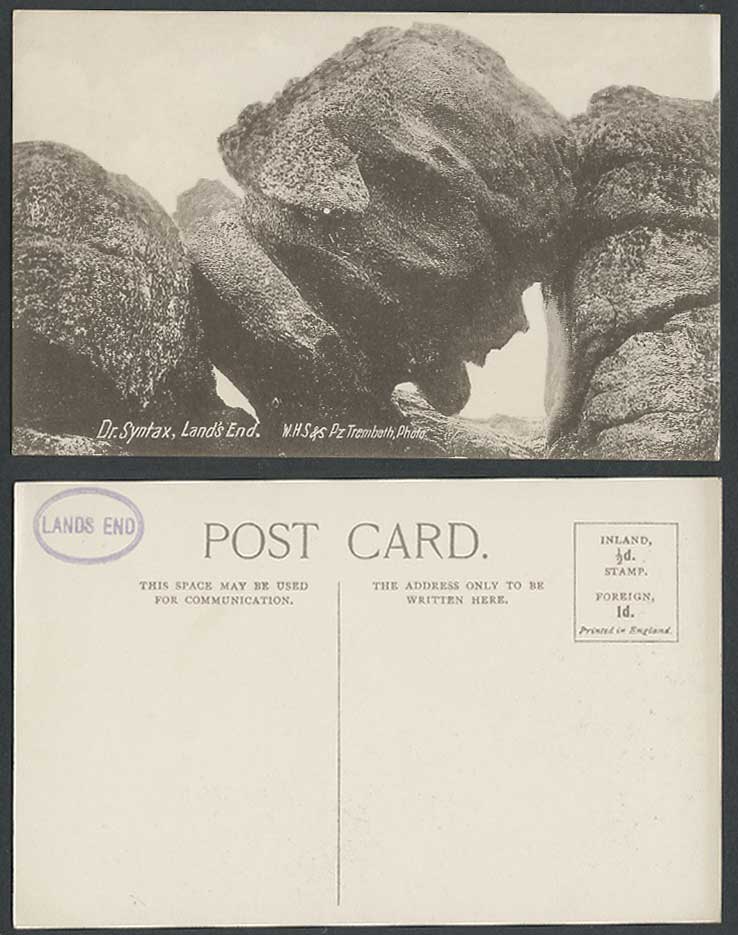 Land's End, Dr. Syntax, Rock Rocks Cornwall Old Postcard W.H.S. & S Pz Trembath