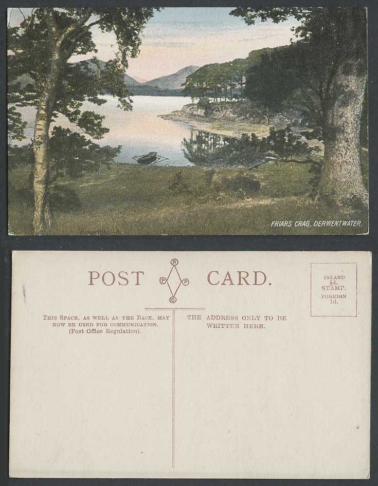 Friars Crag Derwentwater Lake District Boat Panorama Keswick Old Colour Postcard
