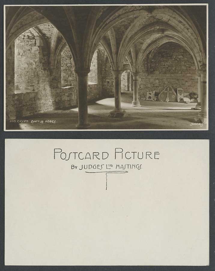 Battle Abbey Crypt Church Interior Sussex Judges' No.205 Old Real Photo Postcard