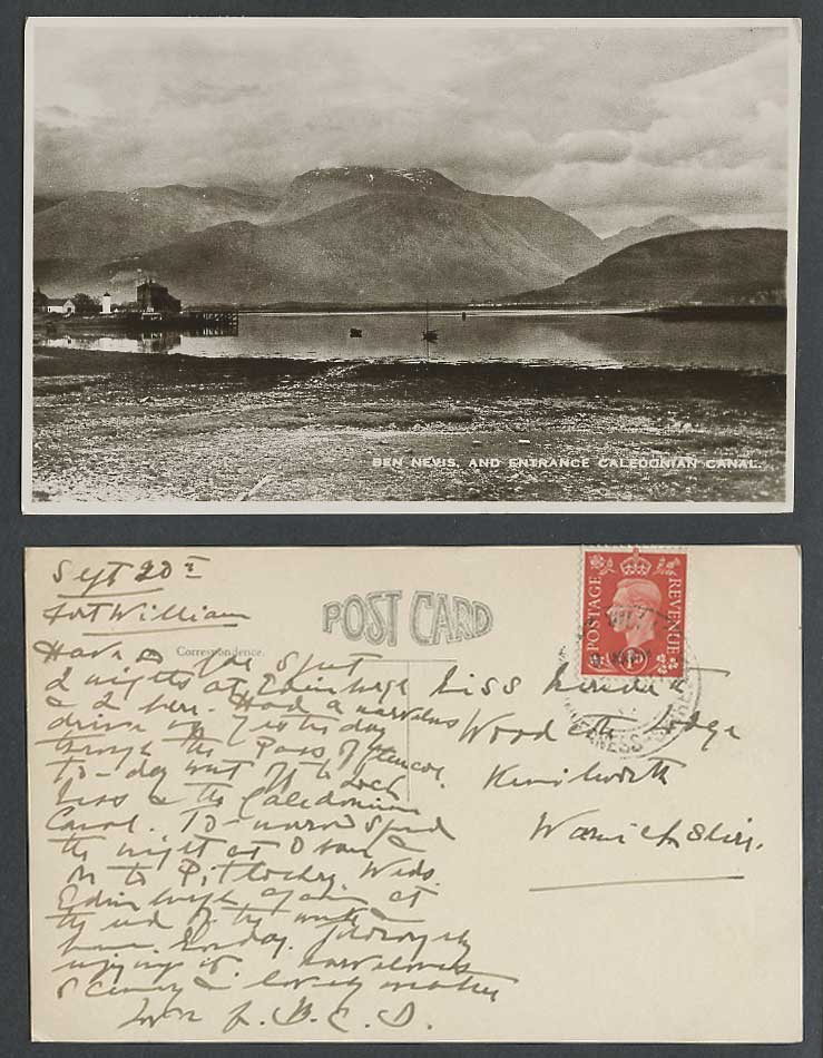 Inverness-shire Ben Nevis & Entrance Caledonian Canal 1939 Old Postcard Mountain