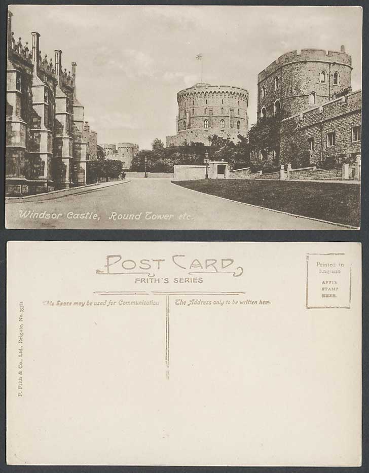 Windsor Castle Round Tower, Street Scene Flag Berks. Frith's Series Old Postcard