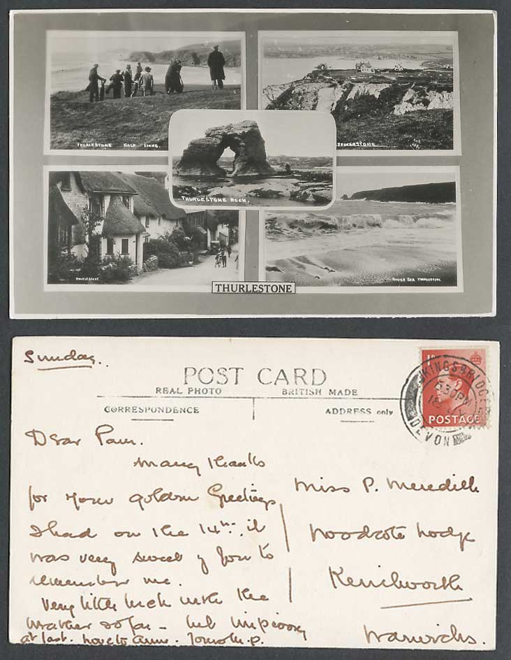 Thurlestone Golf Links Street View Rock Rough Sea Beach KE8 1d 1937 Old Postcard