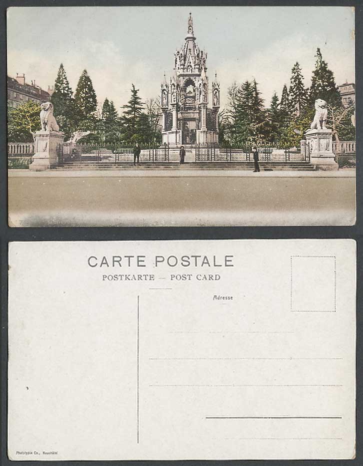 Switzerland Swiss Old Colour Postcard Geneve, Monument Brunswick, Lion Statues